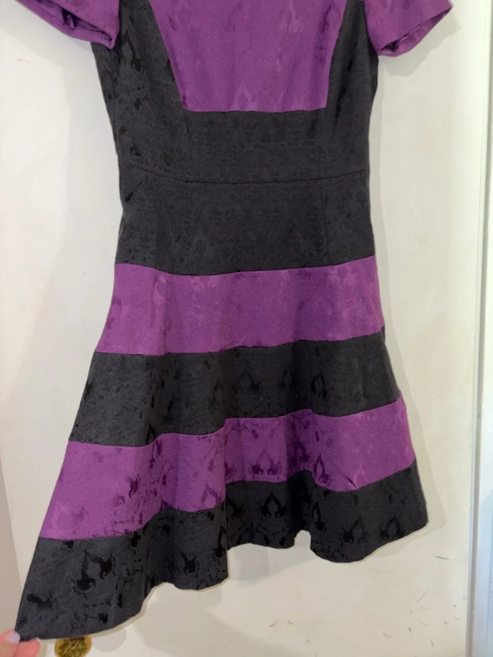 Badgley Mischka Purple and Black Striped Fit-and-Flare Dress - Picture 3 of 8